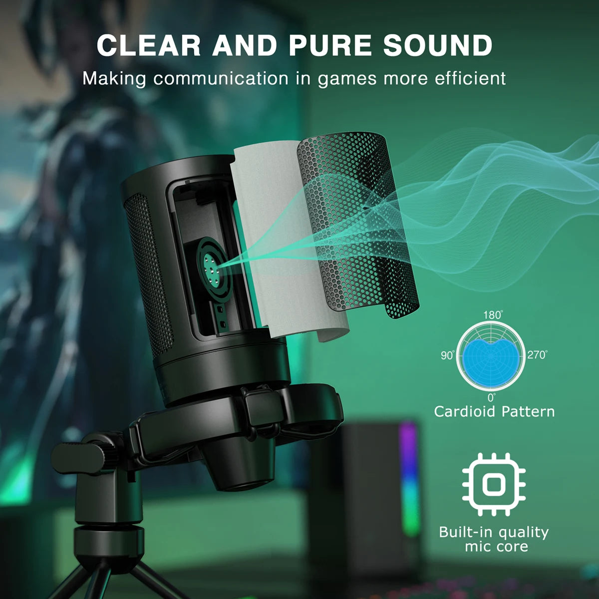 AmpliGame by FIFINE RGB USB Gaming Microphone with Light-touch Mute