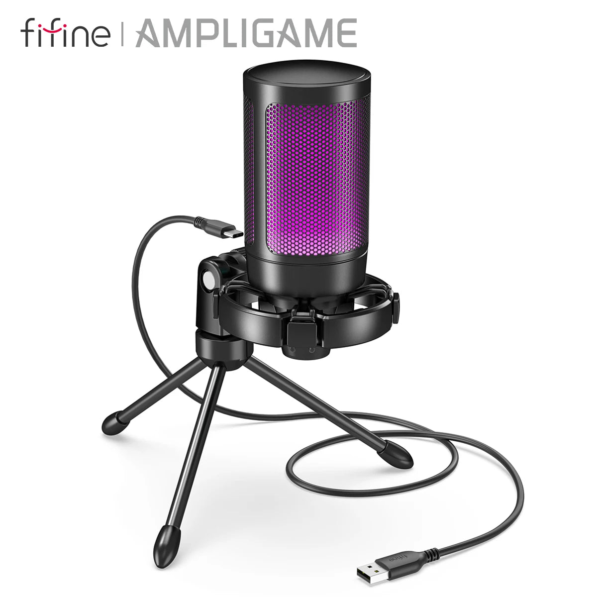 AmpliGame by FIFINE RGB USB Gaming Microphone with Light-touch Mute