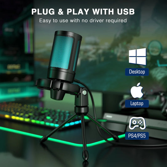 AmpliGame by FIFINE RGB USB Gaming Microphone with Light-touch Mute